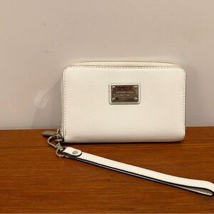 Michael Kors Ivory Wristlet with Silver Accents